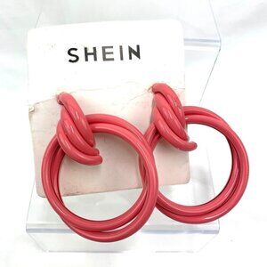 SHEIN Pink Metal Double Hoop Statement Post Earrings, 2.5"x2"
